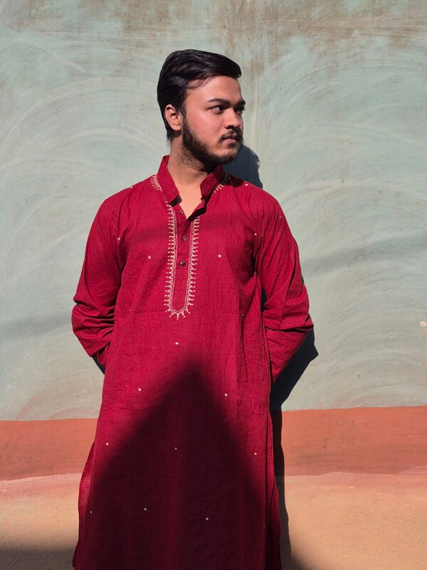 Maroon Mandarin Collar Cotton Ethnic Wear