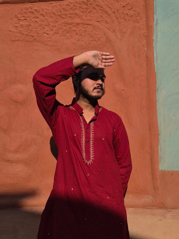 Maroon Mandarin Collar Cotton Ethnic Wear