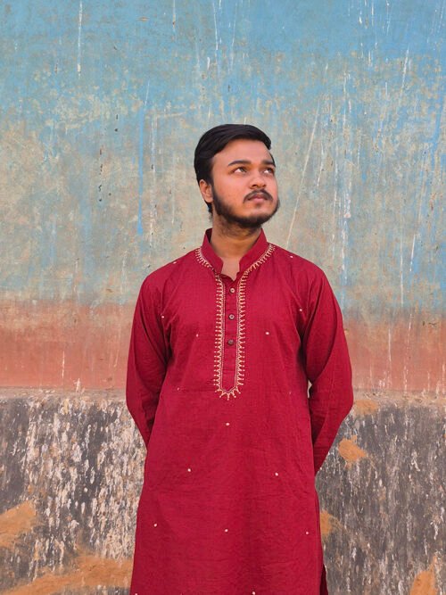 20250803_015230-2.jpg Maroon Mandarin Collar Cotton Ethnic Wear