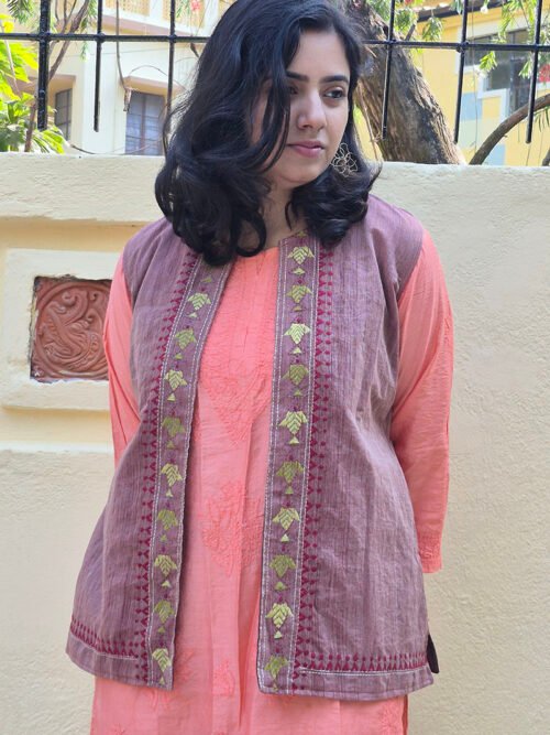 Kantha Stitch Semi Tussar Jacket with Pockets