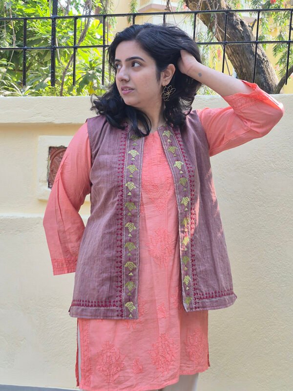 Kantha Stitch Semi Tussar Jacket with Pockets