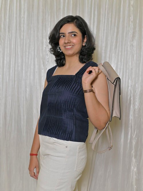 _ADI3922.JPG Women’s Navy Blue Cotton Pleated Top