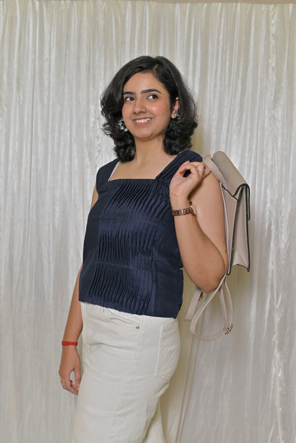 Women’s Navy Blue Cotton Pleated Top